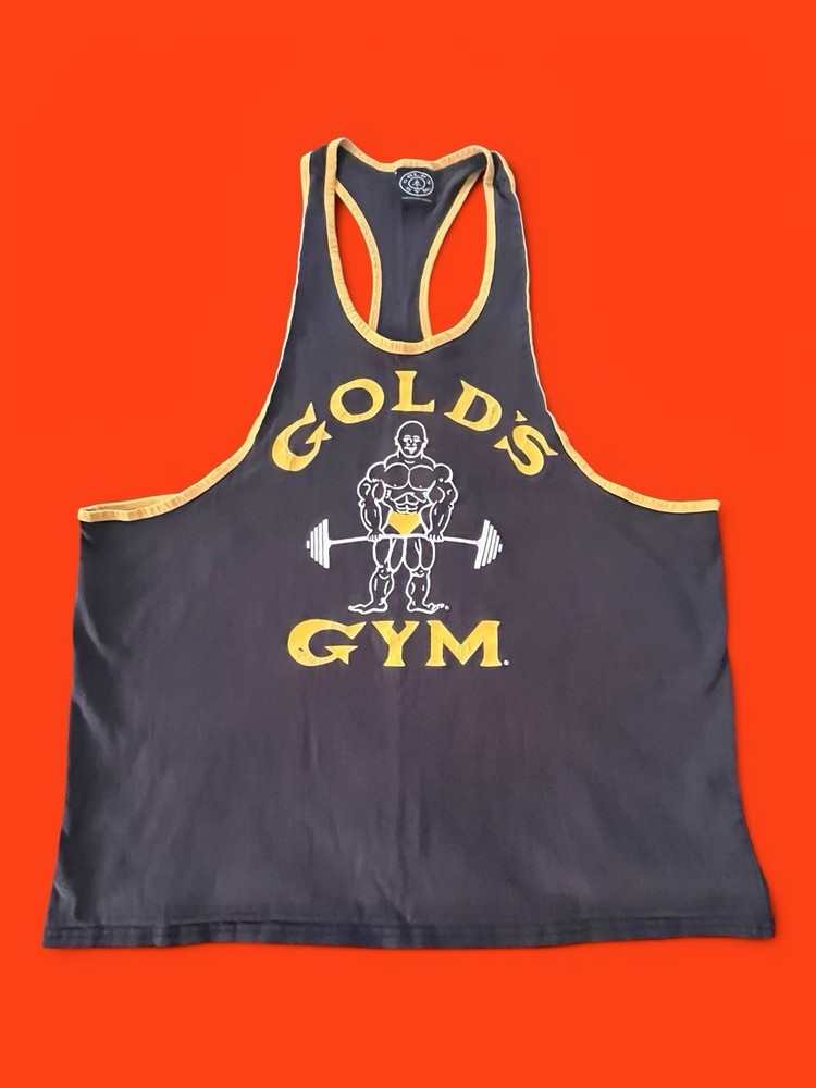 Vintage Gold’s Gym Muscle Joe Stringer Tank Top “OLD JOE” Graphic Blk/Yellow XL+