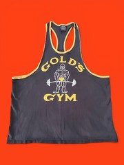 Vintage Gold’s Gym Muscle Joe Stringer Tank Top “OLD JOE” Graphic Blk/Yellow XL+