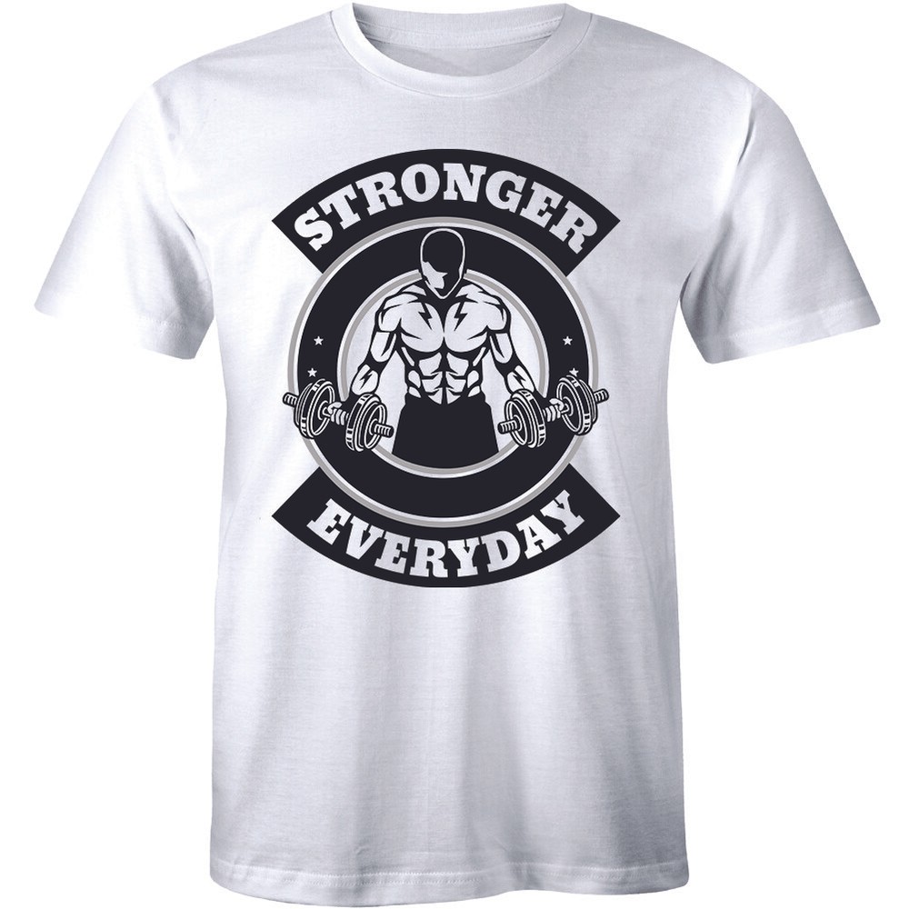 Stronger Everyday Men T-shirt Weight Lifting Gym Training Bodybuilding Tee Shirt