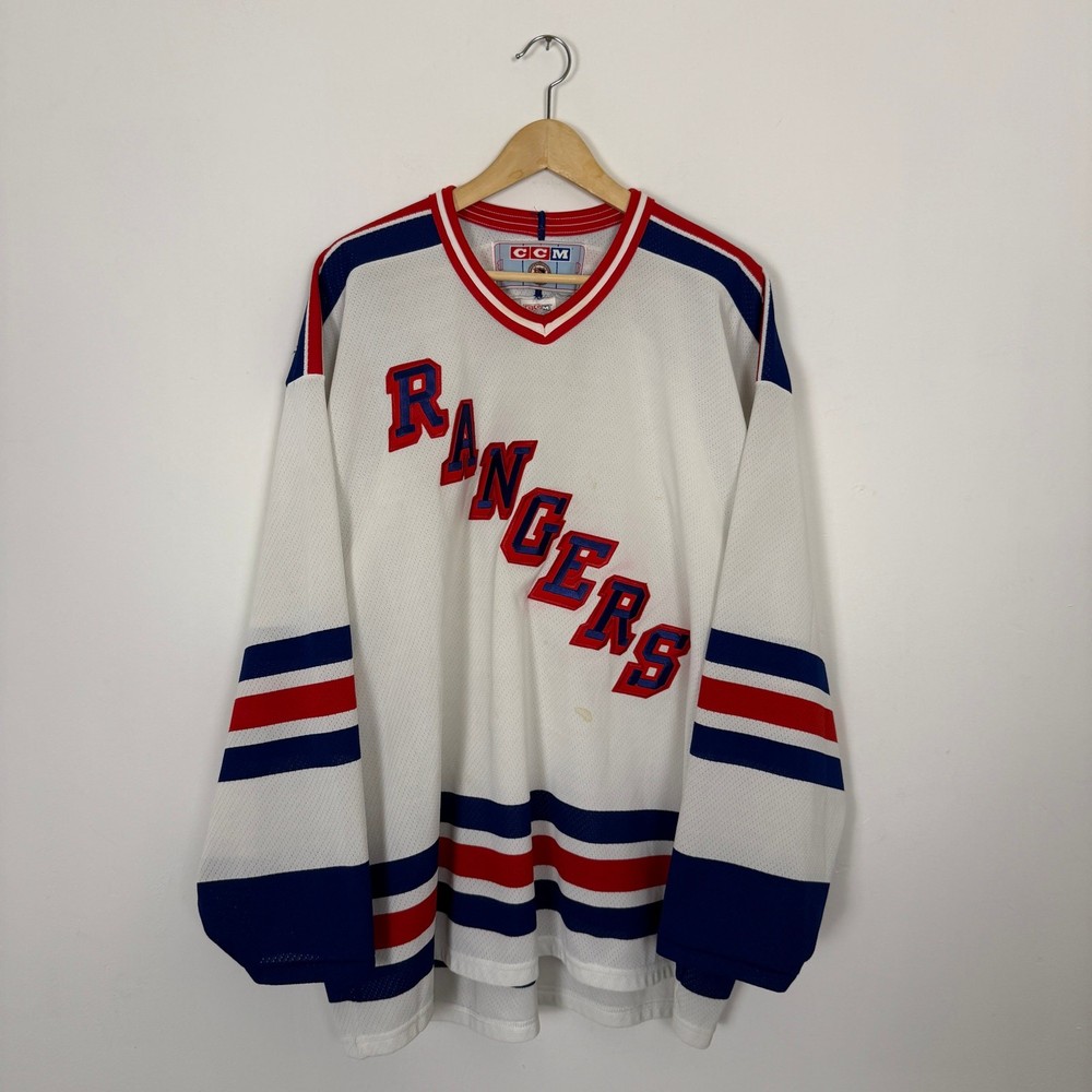 Vintage 90s New York Rangers NYC NHL Hockey Mesh Sports Jersey White CCM XXL