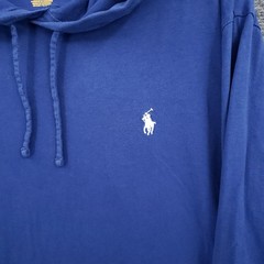 Polo Ralph Lauren Hooded T Shirt Mens L Large Blue Long Sleeve Drawstring Pony
