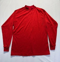 MTJHE Mesh Shirt Mens Large Cherry Red Mock Neck Ribbed Cuff & Neck Casual Wear