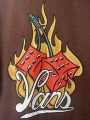Vans Shirt Yellow Flames Dice Graphic T~ Shirt Brown Men’s Large Red Dice