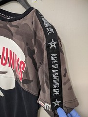 A Bathing Ape Shirt Mens L Black Ape Face Camo Panel Tee Taped Sleeve Contrast