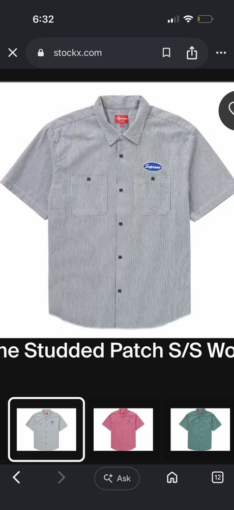 Supreme Studded Patch S/S Work Shirt Men’s XL