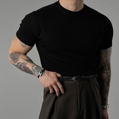 Men’s Athletic Ribbed T-Shirt Short Sleeve Small High Collar Training Wear