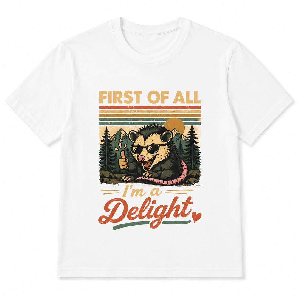 Vintage Mountain Forest Cool Opossum Sunglasses Thumbs Up Crew Neck Tee