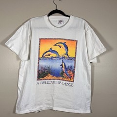 Vtg 90s Save the Dolphins Graphic T-Shirt L Cotton Made USA Activist TreeHugger