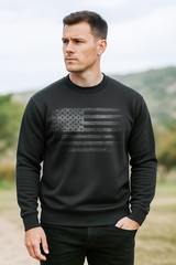 Distressed American Flag Sweatshirt | Patriotic USA Crewneck | Unisex Fleece