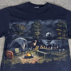 Vintage Art Unlimited Camping T Shirt Size Medium AOP Scenic Night Camp Fire 90s