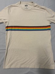 REI Co-Op Mens Size Small Beige T-Shirt Rainbow Tee Outside with Pride Retro