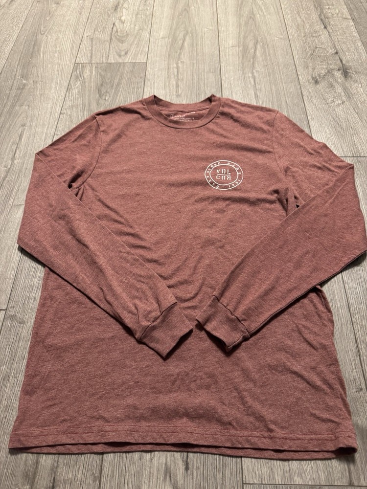 Volcom Men’s Brown Graphic Logo Crew Neck Long Sleeve Cotton Blend Tee S/P