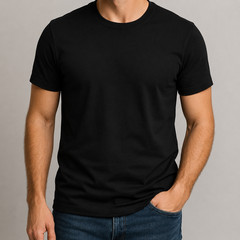Men’s 6 Pack Black Crew Neck T-Shirts Regular Fit 220 GSM Casual Tees small-XL