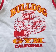 Bulldog Gym Bodybuilding White / Red / Vintage Gold Sleeveless Ringer A-Shirt
