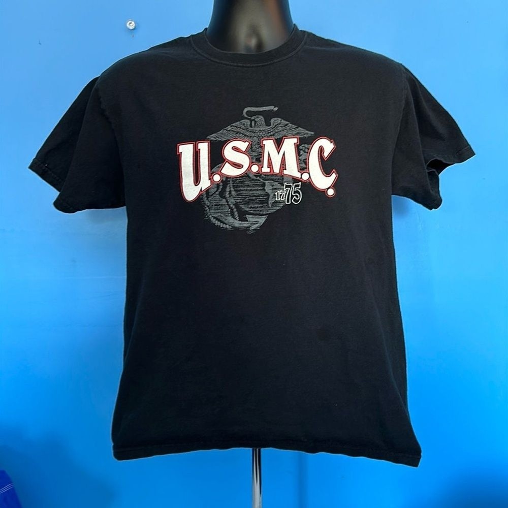 USMC Men’s Black Short Sleeve T-Shirt Size Medium Marines Logo Military Tee