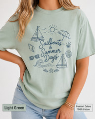 Sailboats & Summer Days Comfort Colors Tee, Nautical Coastal Shirt