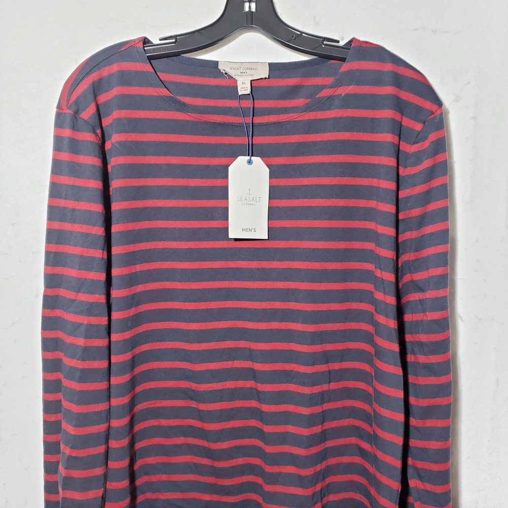 Seasalt Cornwall Shirt Men’s XL Red Striped Sailor Organic Cotton Crewneck NWT