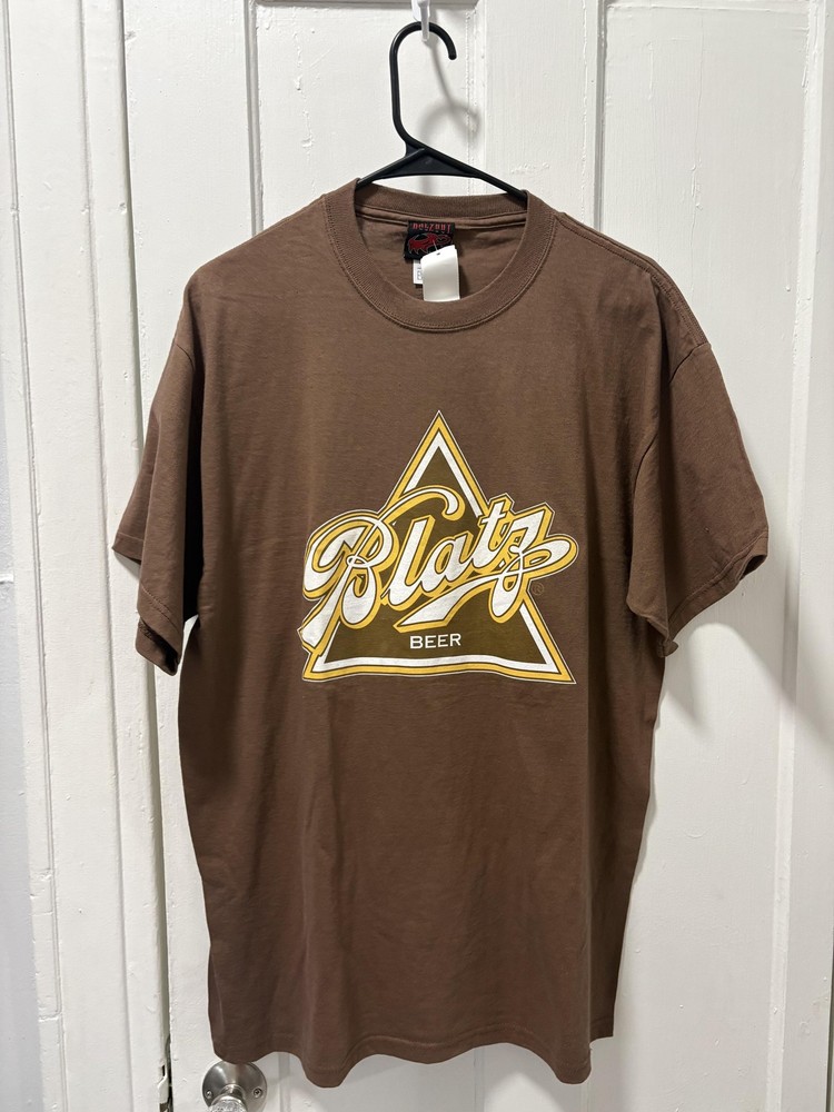 Blatz Beer Shirt Mens Large Brown Logo Triangle Promo Graphic Tee Roll Out