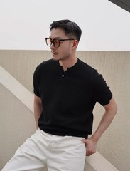 Henry Collar Short-Sleeved Knitted Sweater Men Breathable Summer Fashion