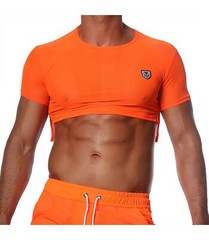 TOF PARIS Crop Top Very Soft Round Collared Shirt Neon Orange 19
