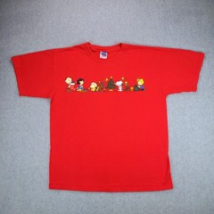 Peanuts Christmas Graphic T-Shirt Men Large Red Snoopy Charlie Brown Holiday Y2K