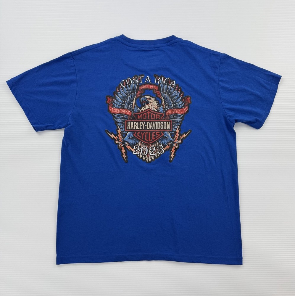 Costa Rica Eagle Graphic Tee Motorcycle Biker Blue Size L Cotton
