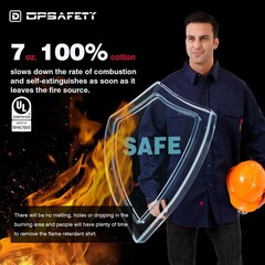 Men FR Shirt 7oz Fire Resistant CAT2 Welding 100% Cotton Navy 2XLarge