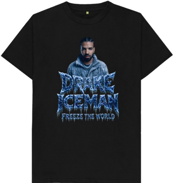 Drake Iceman “Freeze the World” Graphic Print T-Shirt Black L Cotton Crew