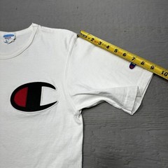 Champion Shirt Mens Medium White Patch Logo Cotton crew Neck Casual