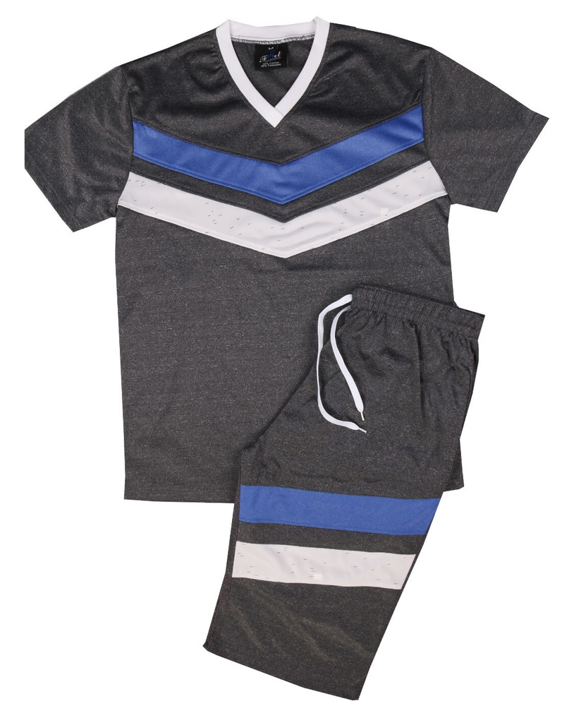 MEN SUMMER LIGHTWEIGHT MESH STRIPED SPORTS SHORT SET W/DRAWSTRINGS