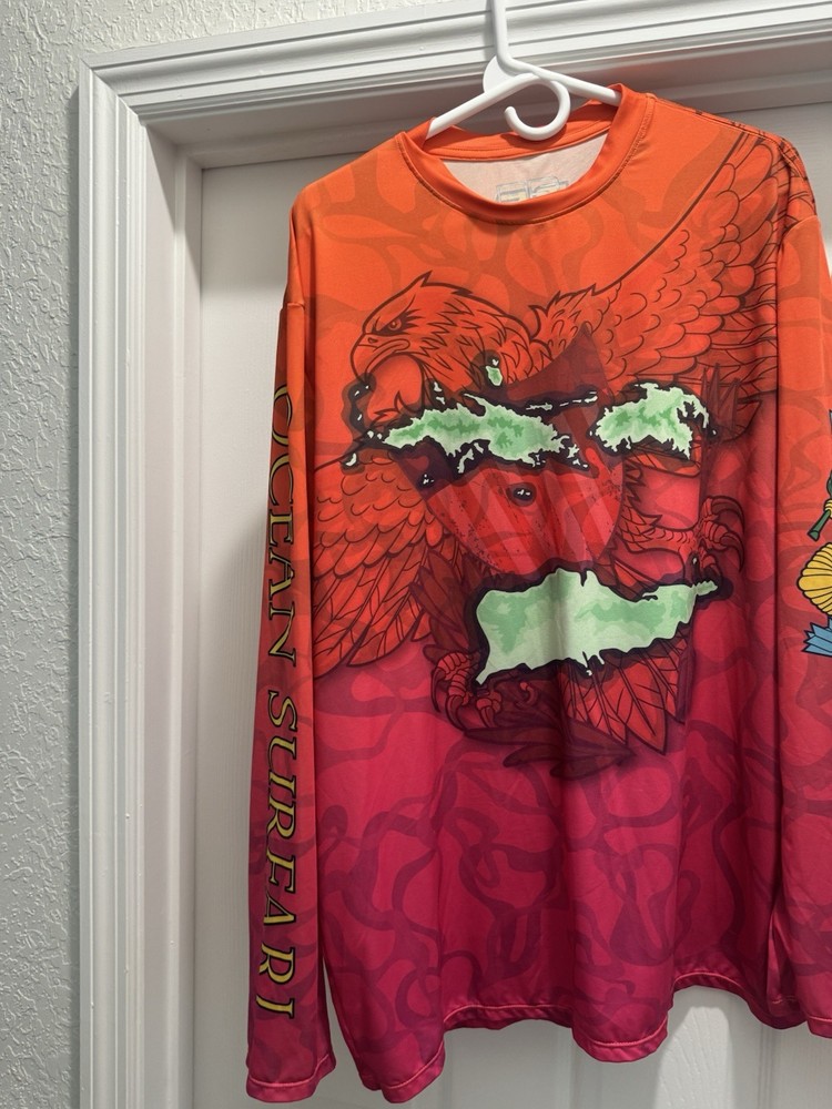 Ocean Surfari Men’s XL Orange/Red Long Sleeve Crew Neck Eagle Graphic T-Shirt