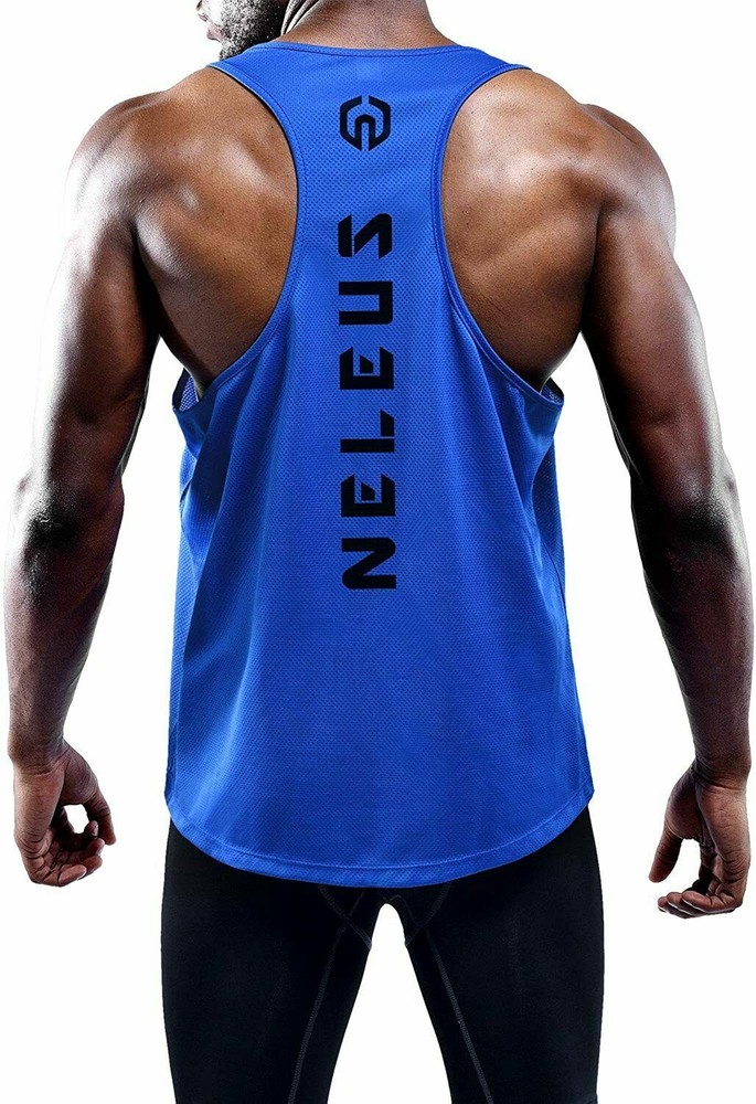NELEUS ‘Dry Fit Logo Muscle’ Mesh Tank Top Men’s S Gym Workout Exercise Blue NEW