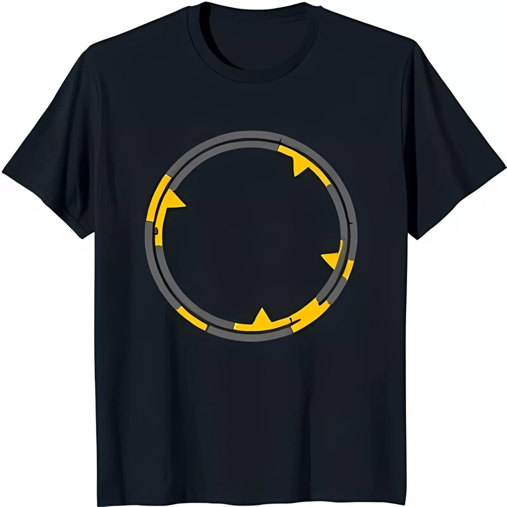 2025/Men’s Dark Blue Neck T-Shirt with Yellow and Gray Circular Design