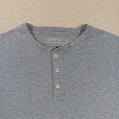 Faherty Shirt Mens Large Blue Cloud Cotton Henley Long Sleeve Soft Stretch Tee