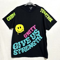 Men’s Graphic T-Shirt Medium Black Neon Smiley Face Unity Rave Streetwear NWOT