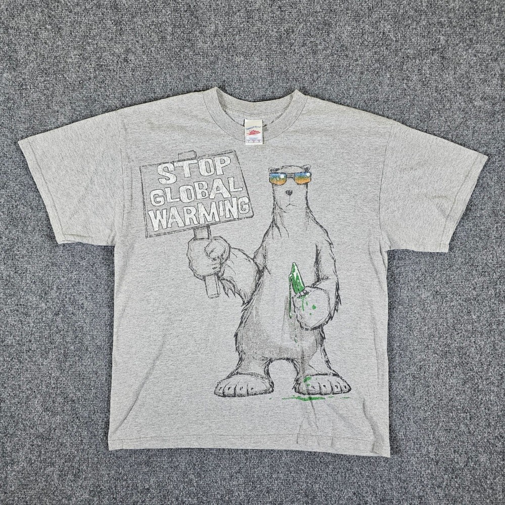 VTG Tennessee River Graphic Stop Global Warming Polar Bear Gray T Shirt Men’s L