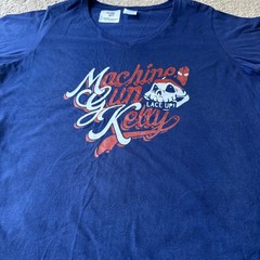 Machine Gun Kelly T Shirt “Lace Up” Woman’s XL Navy Blue V-Neck Graphic