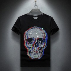 New Fashion Skull Rhinestones Summer Short Sleeve Luxury Men Streetwear T-Shirt