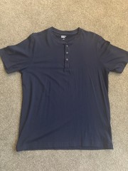 Lands’ End Men’s Navy Blue Henley Short Sleeve Cotton T-Shirt L Button Accent