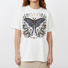 Luna Moth Galaxy Roses T-Shirt Witchy Gothic Celestial Boho Night Sky Gift Tee