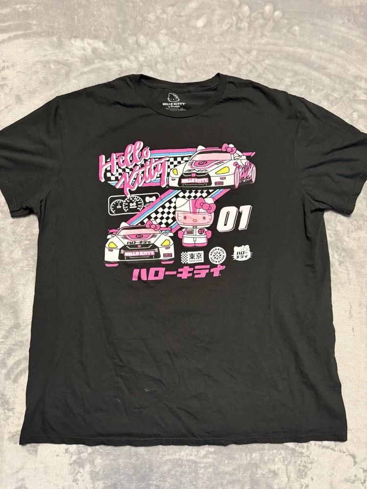 Hello Kitty Tokyo Speed Racing Car Graphic T-Shirt Men’s XL Black Japan Anime 01