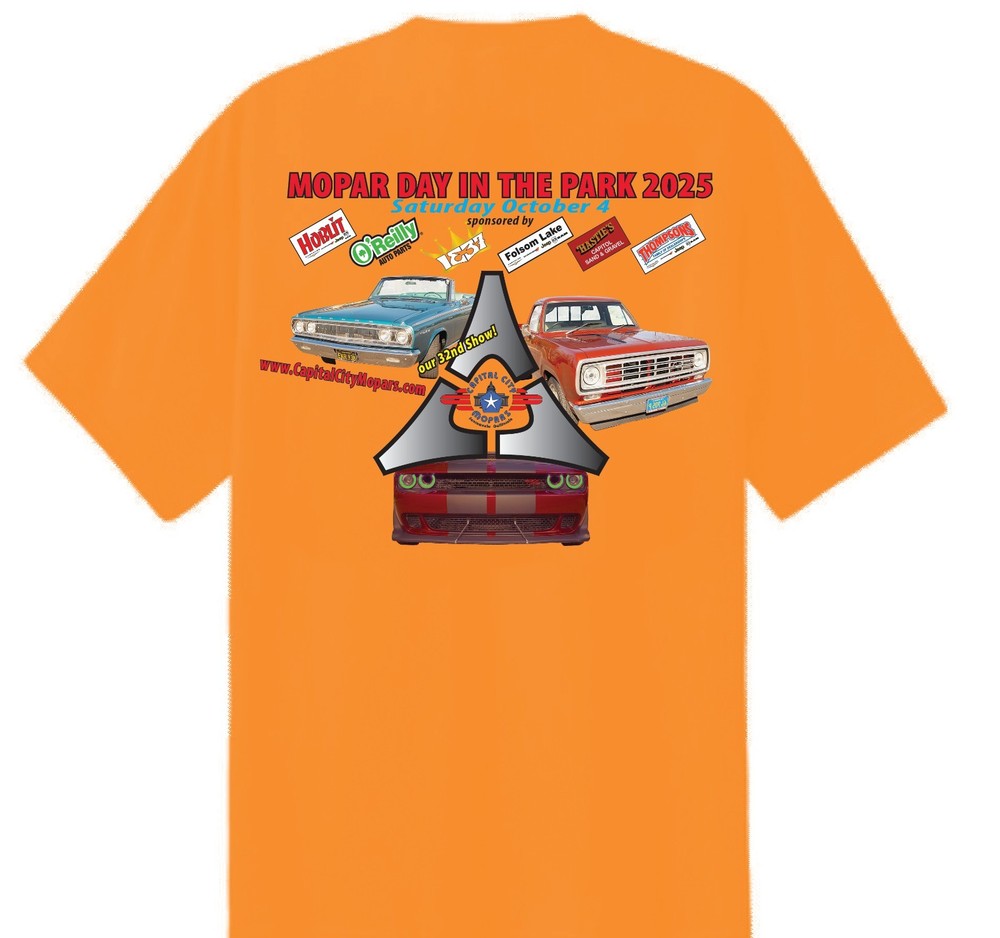 CAPITAL CITY MOPARS DAY IN THE PARK 2025 T-Shirt many colors & sizes $5