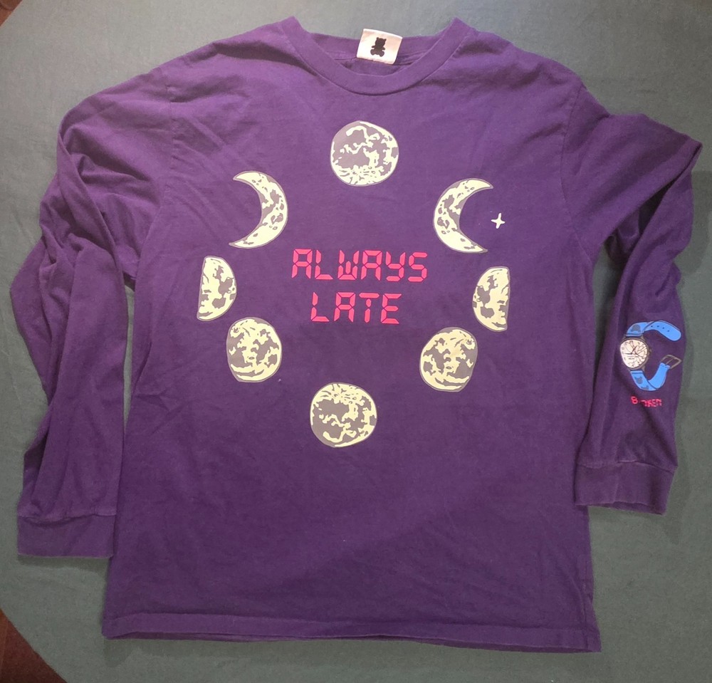 TEDDY FRESH Always Late PURPLE T Shirt XL Long sleeve Lots of Graphics COOL