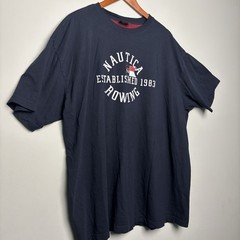 Nautica Rowing Shirt Mens XXL Navy Blue Contrast Collar Graphic Tee Retro Prep