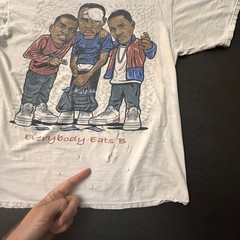 Everybody Eats B T Shirt Mens Small Ivory Grunge Distressed Jordan Style Hip Hop