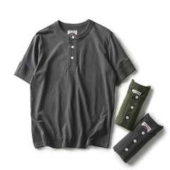 American Summer New Mens Cotton Henry Collar Retro Casual Short-Sleeved T-Shirt