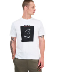 Hugo Boss Mens Dobero Short Sleeve Crewneck Dog Fangs Graphic T-Shirt White-Smal