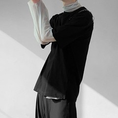 Men Mesh Sheer Turtleneck Long Sleeve Casual T Shirts Nightclub Party Top