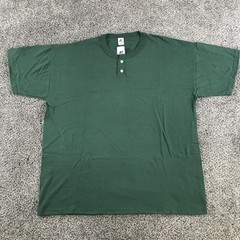 Vintage Russell Athletic Shirt Mens 2XL Dark Green Henley NuBlend Short Sleeve