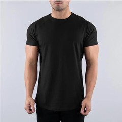 Plain Summer Cotton Breathable Short Sleeve Shirts Gym Sport Workout Muscle Runn